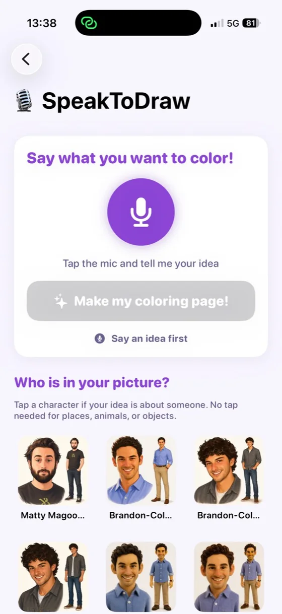 SpeakToDraw screen in the companion app