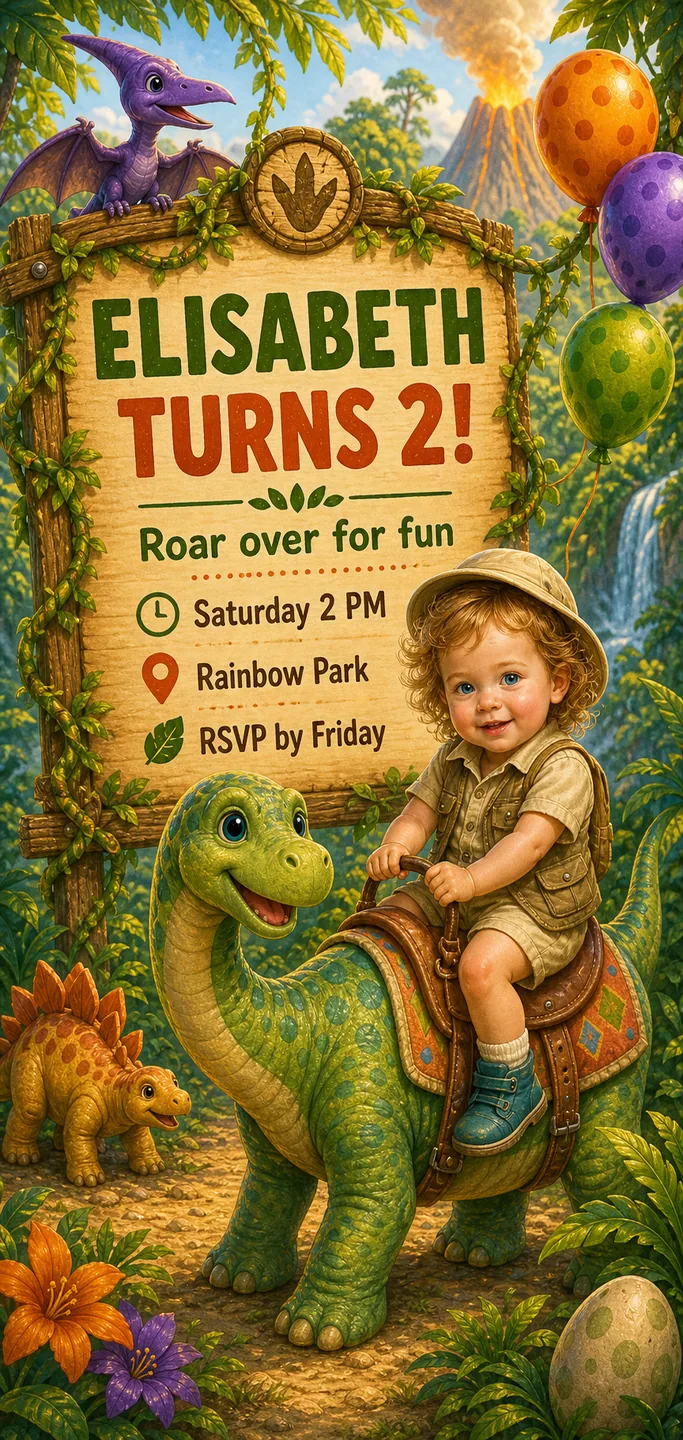 Example dinosaur birthday invitation design